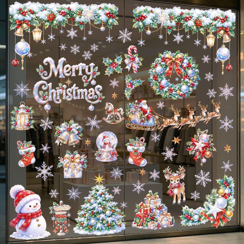 9 Sheets Christmas Static Wind - Snowflake Window Decal ulasan dan harga