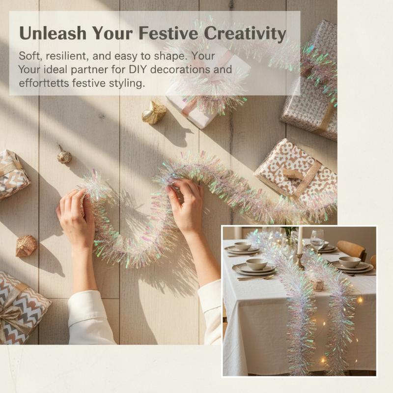 Light Green Iridescent Hologra - Tinsel Garland Decoration ulasan dan harga