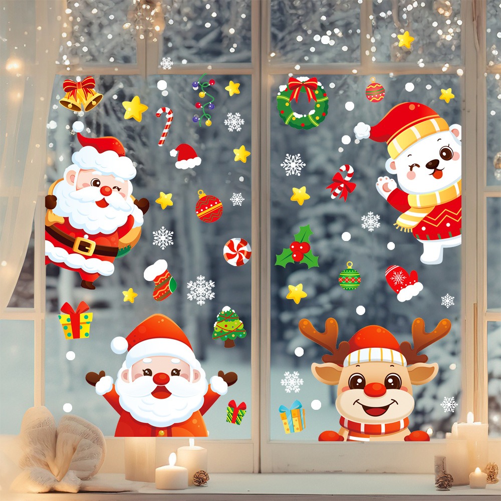 Cartoon Christmas Santa Claus  - Snowflake Window Decal ulasan dan harga