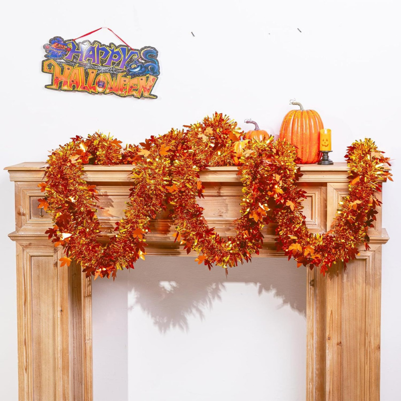 2pcs Thanksgiving Fall Maple L - Tinsel Garland Decoration ulasan dan harga